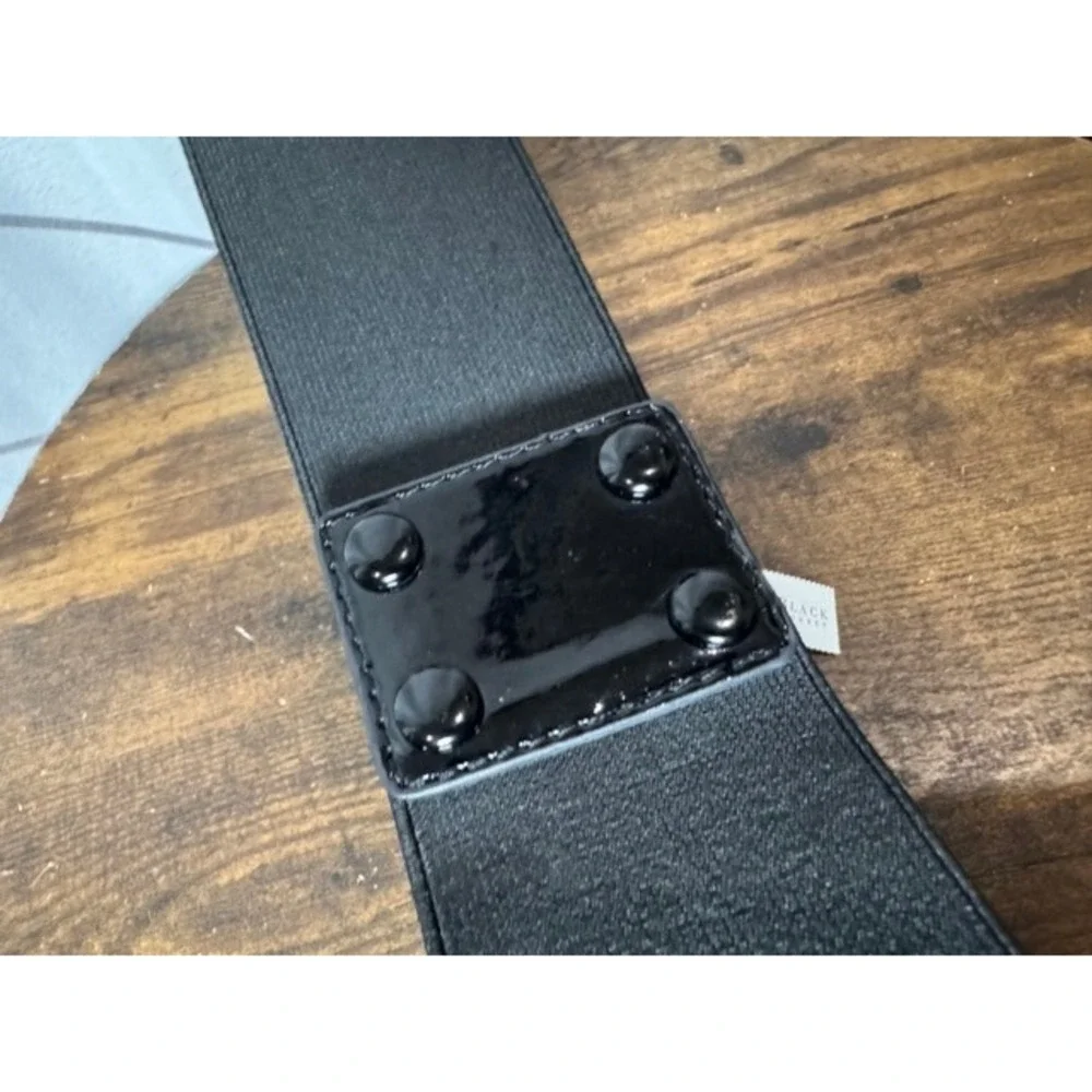 White House Black Market NEW Womens Black Wide Belt Elastic Bow Cinch Patent